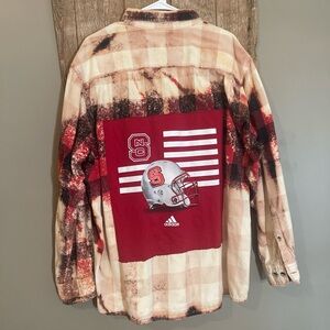 NC State Up-Cycled Plaid Flannel Shirt - Red and Tan